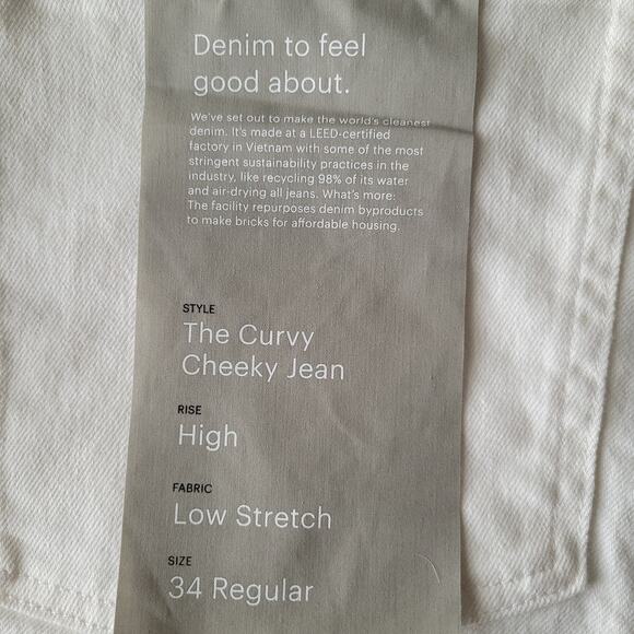 NWT Everlane Curvy Cheeky Jean High Rise Straight Size 34R White Classic Coastal - Picture 6 of 12